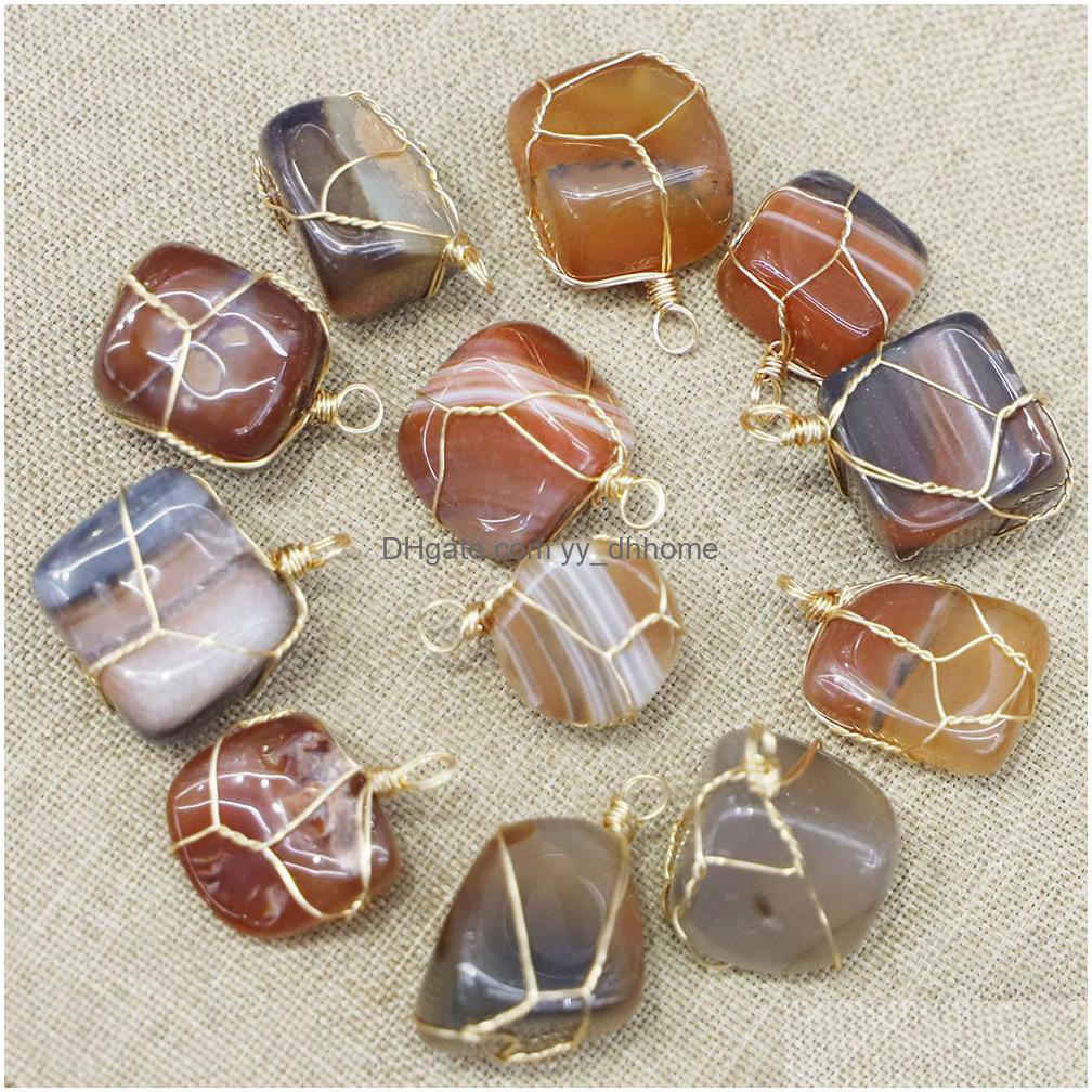 Charms Chakra Naturstein Trendy Verschiedene Wire Wrap Druzy Irregar Achat Kristallform Anhänger DIY Halsketten Schmuck Machen Drop D Dhrzj