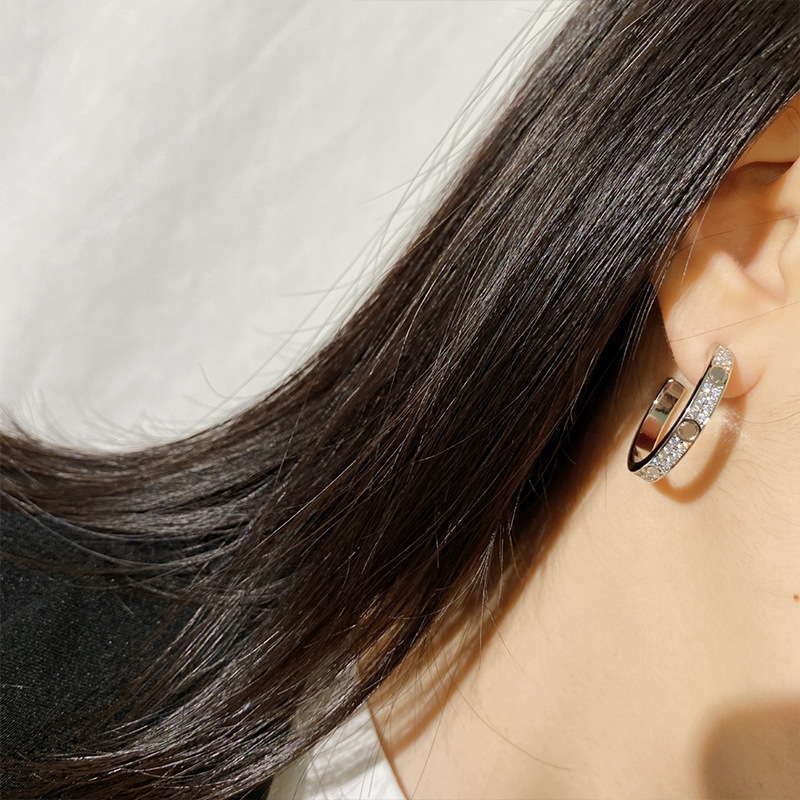New designed Luxury earrings Full diamond C-shaped large earring full sky star earrings Ear hoops women Ear studs jewelry