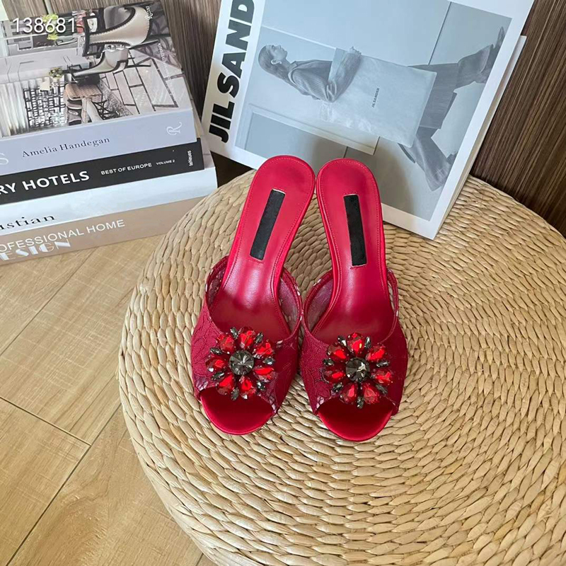 Mode Sexiga Damer Sandaler Blommor Spets Pumps Italien Delikat Diamant Solrossnören Utsmyckade Peep Toes Designer Bröllopsfest Present Sandal Högklackat Box EU 34-43