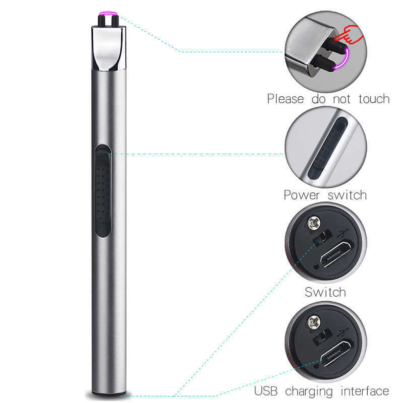 SLIM BBQ Candle Ignition Electric Pulsed Arc Lighter Flameless Safe Kitchen Rechargeable USB Lighters MBA7