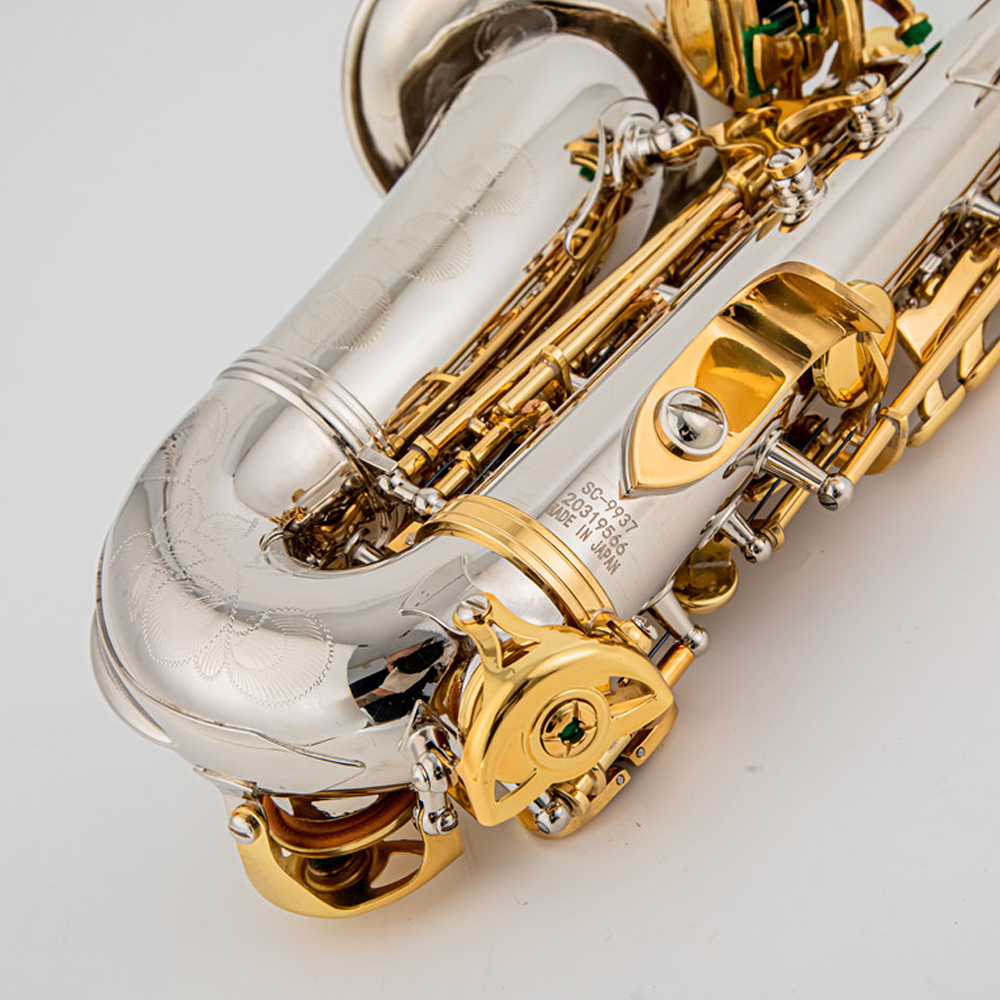 Haut de gamme SC-9937 Bb Soprano Elbow Saxophone Silver Body Gold Key Instrument à vent avec accessoires sax soprano