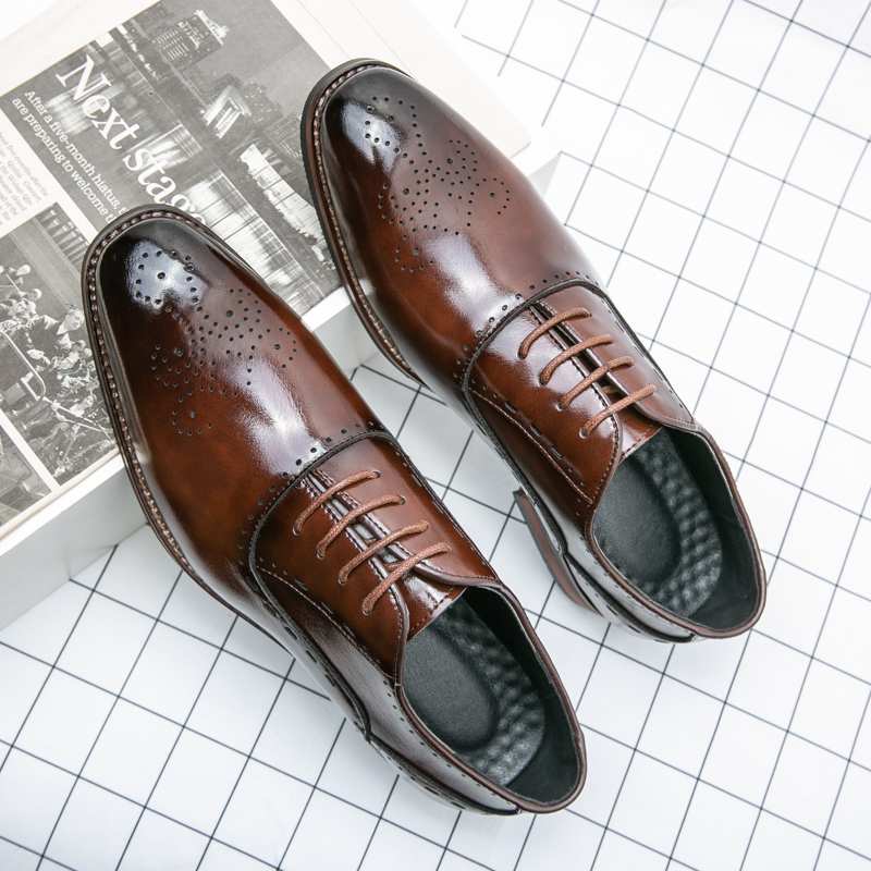 New Oxford Dress Leather Shoes for Men Brogue Wedding Black Brown Lace-up Round Toe Spring Autumn Handmade Size 38-48