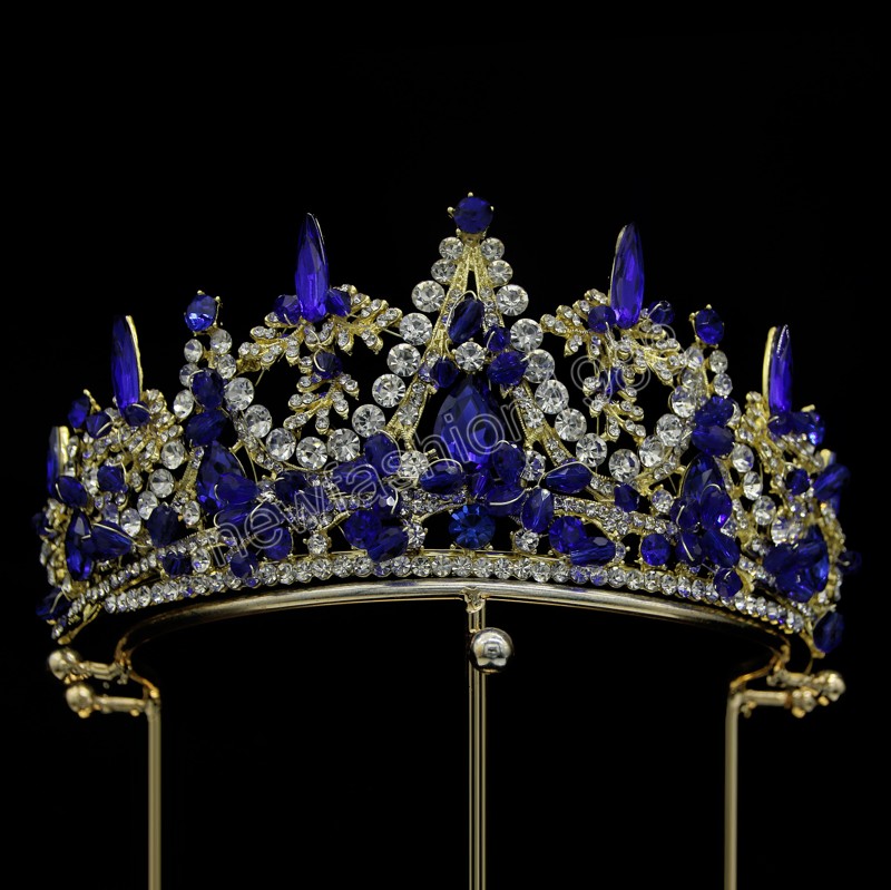 Handgjorda Rosa Kristallpärlor Barock Tiara Crown Kvinnor Flickor Bröllop 6 Färger Brudkrona Hår Klänning Smycken Tillbehör