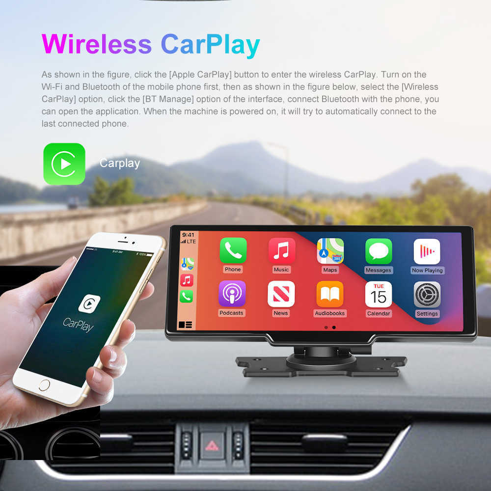 Nieuwe Podofo Autospiegel Video-opname Carplay Android Auto Draadloze verbinding GPS Navigatie Dashboard DVR AI Voice