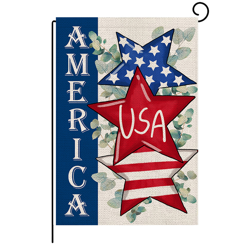 American Independence Day Garden Flag Black and White Checkered Linen Print American Festival Yard Decoration Flag