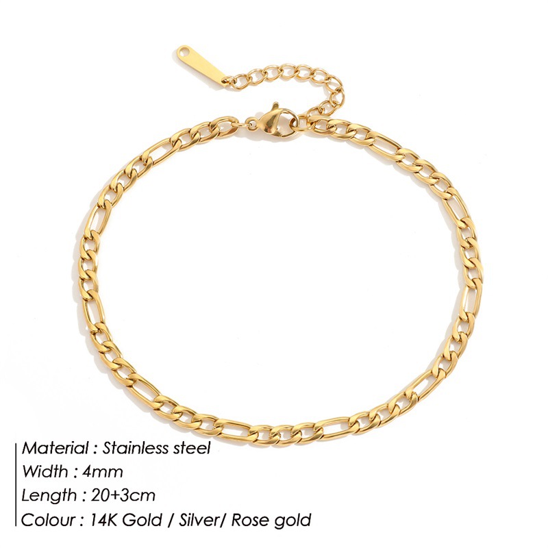 Fußkettchen aus 14 Karat vergoldetem Titanstahl, hypoallergen, 4 mm, kubanische Gliederkette für Damen, Fußkettchen, Sommer, Strand, Fußkette, Armbänder, Schmuck, Drop-Shipping