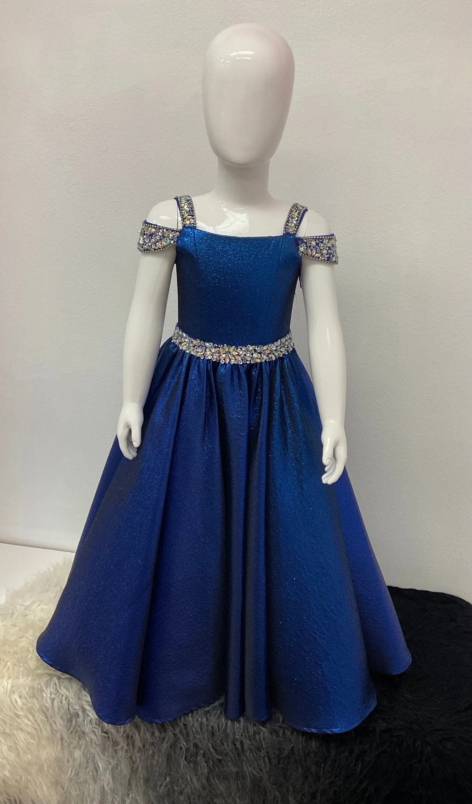 Robe de reconstitution historique à paillettes pour adolescents tout-petit jeune minuscule Miss 2024 cristaux longue petite fille robe de bal sangle formelle cocktail fête d'anniversaire porter métallisé bleu royal paillettes