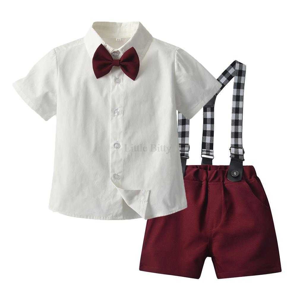 Costumes Garçons Vêtements Été Coton Infant Nouveau-né Bébé Tenues Chemise À Manches Courtes + Bretelles Gentleman Costume Garçons Ensembles 0-5 AnsHKD230704