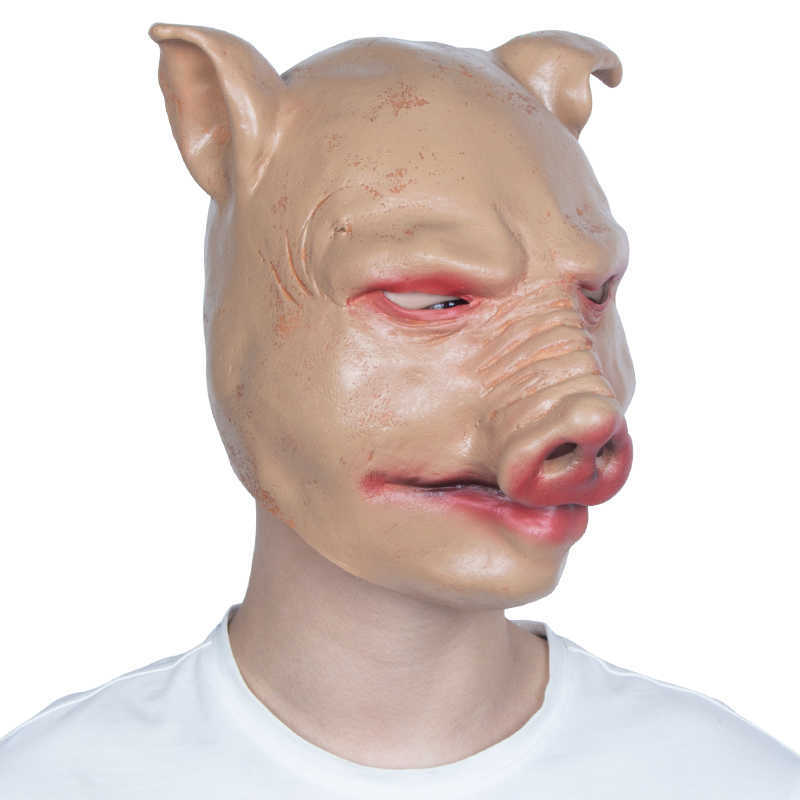 Cosplay Animal Porco Máscaras de Látex Assustadoras Máscaras de Cabeça de Porco Horror Capacete Halloween Carnaval Festa Traje Adereços L230704