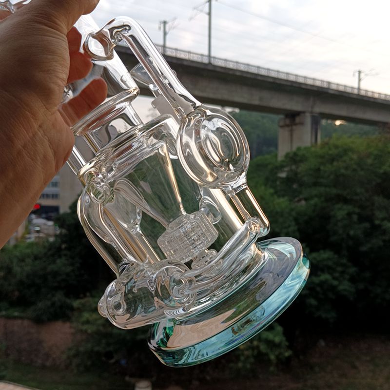 Bong de recycleur d'eau en verre à base épaisse verte avec pommeau de douche Perc Oil Dab Rig Pipes à fumer