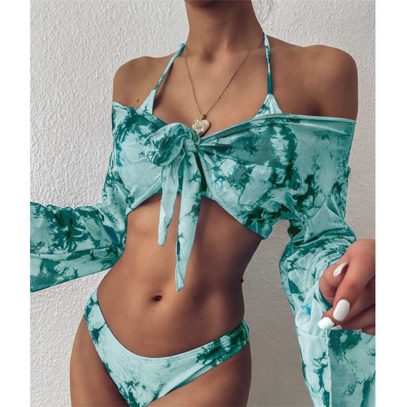 GNIM Long Sleeve Swimwear Women Bandage Bikini Mujer 2020 Summer