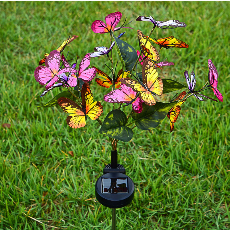 LED Lampes Solaires Cour Extérieure Papillon Fleur Herbe Lampe Plate Villa Jardin Paysage Décoration Imperméable À L'eau Insertion Fleur Lampe RGB Pelouse lumières