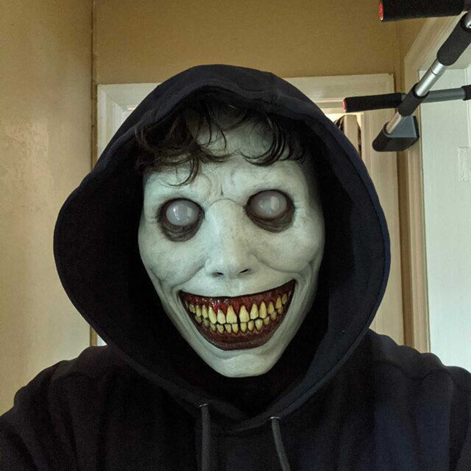 2021 nueva máscara de Halloween cos exorcista horror sonrisa cara verde ojo blanco máscara de demonio máscara de halloween L230704