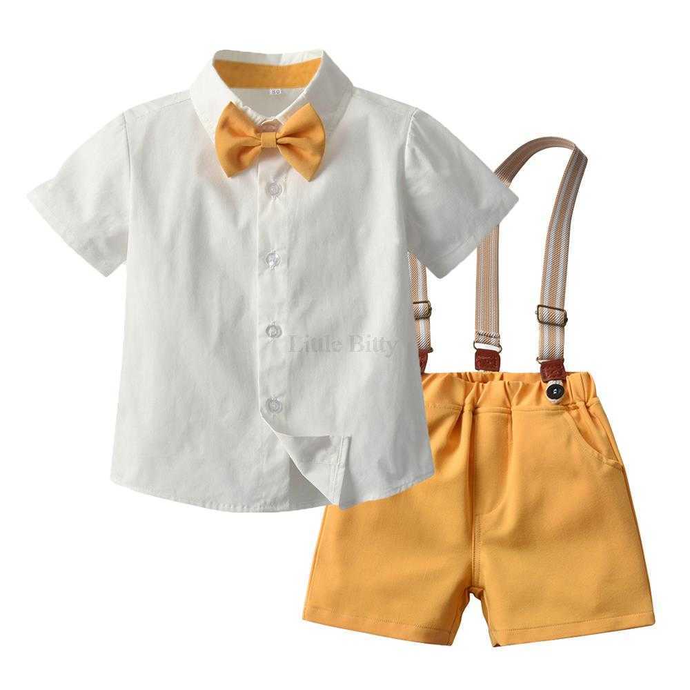 Costumes Garçons Vêtements Été Coton Infant Nouveau-né Bébé Tenues Chemise À Manches Courtes + Bretelles Gentleman Costume Garçons Ensembles 0-5 AnsHKD230704