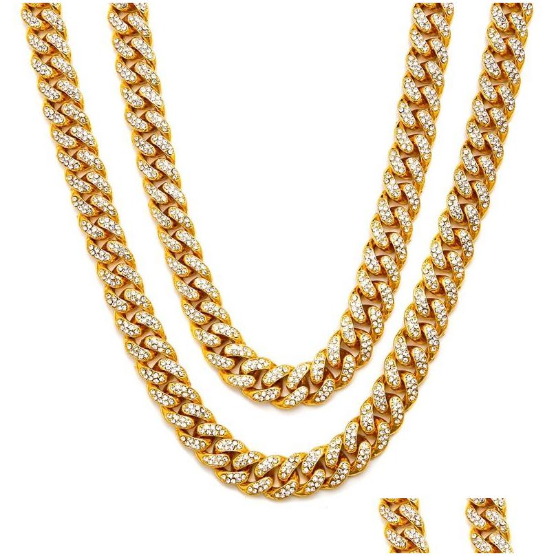 Pendant Necklaces Hip Hop Jewelry Mens Gold Sier Miami Cuban Link Chain Fashion Bling Diamond Iced Out Chian Necklace For Women Brac Dhzuw