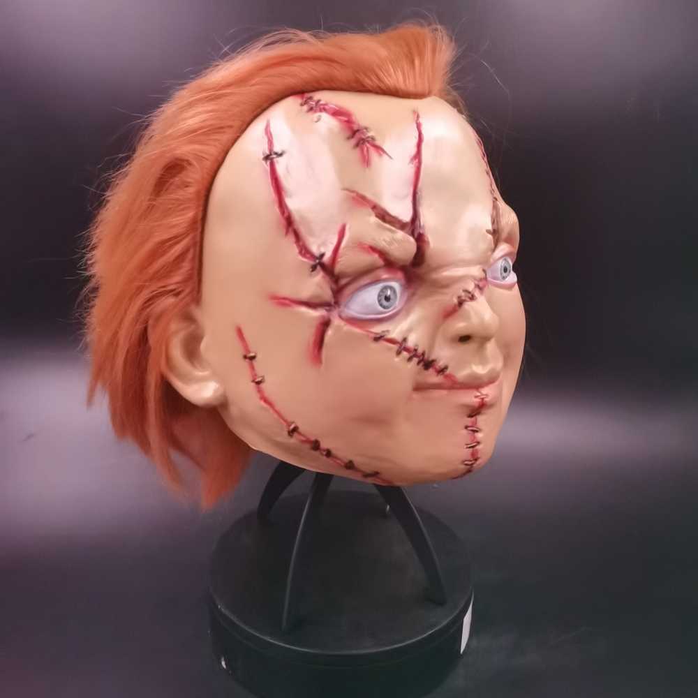 Scarred Chucky Latex Mask Childs Play Seed of Chucky Holiday Horrors Ornement | Tête de mandrin L230704
