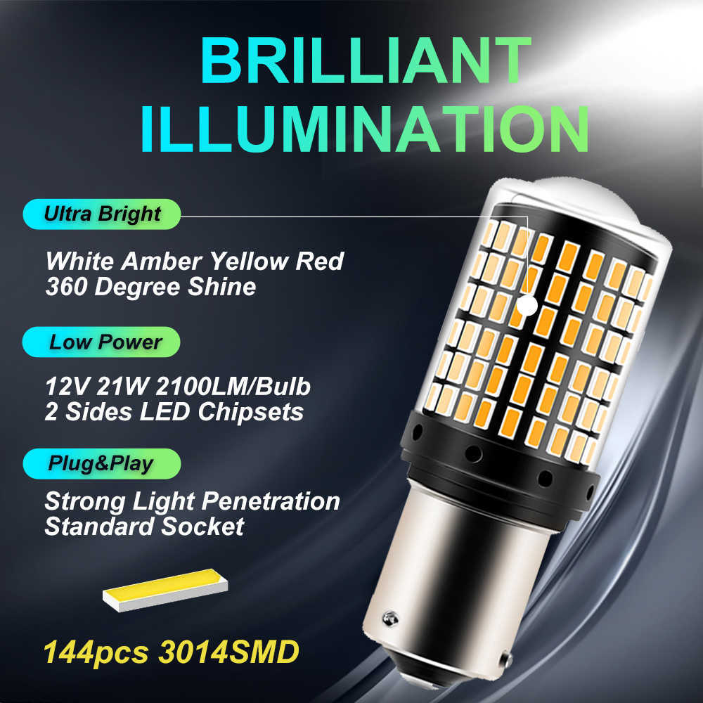 2024 2024 1156 BA15S P21W BAU15S PY21W 7440 W21W P21/5W 1157 BAY15D 7443 3157 LED電球144SMD CANBUSランプ逆方向のターンシグナルライト