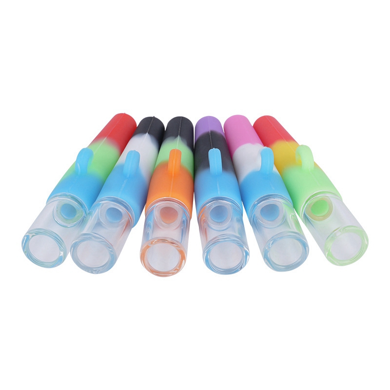 Coloré Silicone Portable Pyrex Tuyaux En Verre Épais Herbe Sèche Filtre À Tabac Catcher Dégustateur Chauve-Souris Un Frappeur Mini Pipes À Main Embouchure Conseils Pirogue Porte-Cigarette DHL