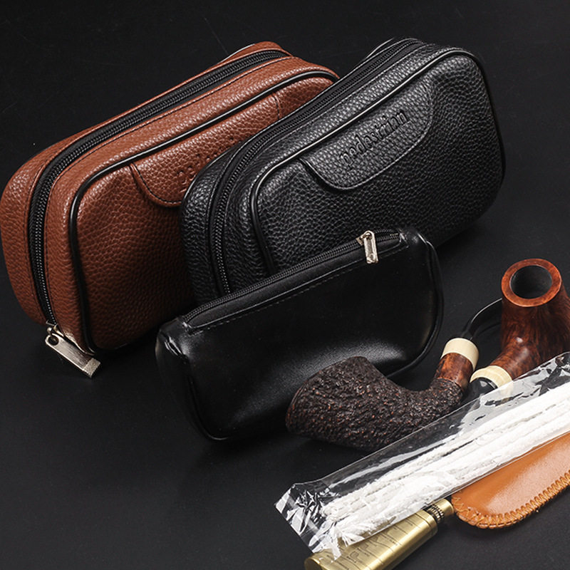 Smoking Pipes 2 pack men's leather pipe and tobacco storage bag Portable cigarette accessories