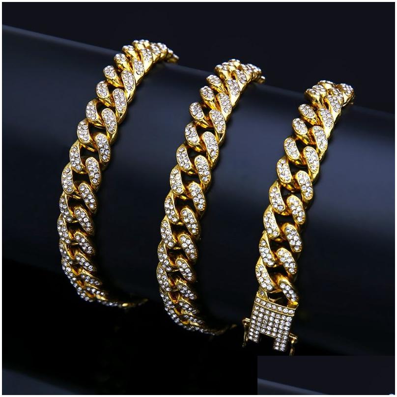 Hänge halsband hip hop smycken herr guld sier miami kubansk länk kedja mode bling diamant ised ut chian halsband för kvinnor brac dhzuw