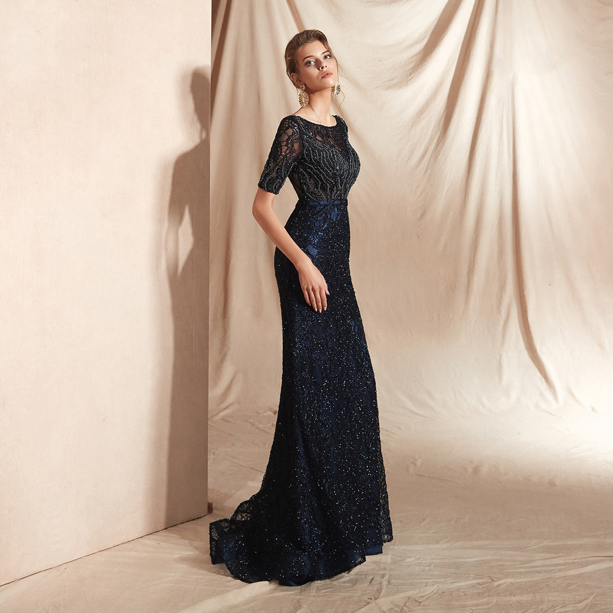 Navy Blue Mermaid Mother of the Bride Dresses Sequins Lace Celebration Evening Party Prom Guest Wedding Wear