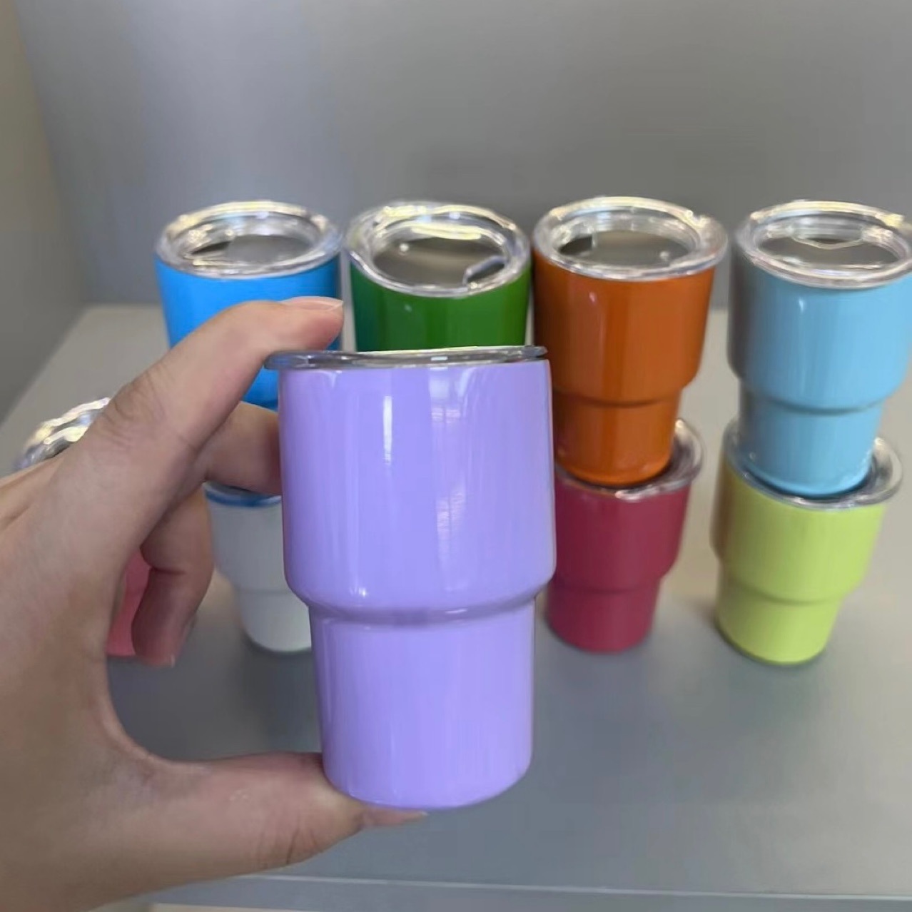 Popular 2oz 3oz Mini Shot Glasses Car Mugs Coffee Cups Double Walled Stainless Steel Drinkware With Lid And Straw JY04