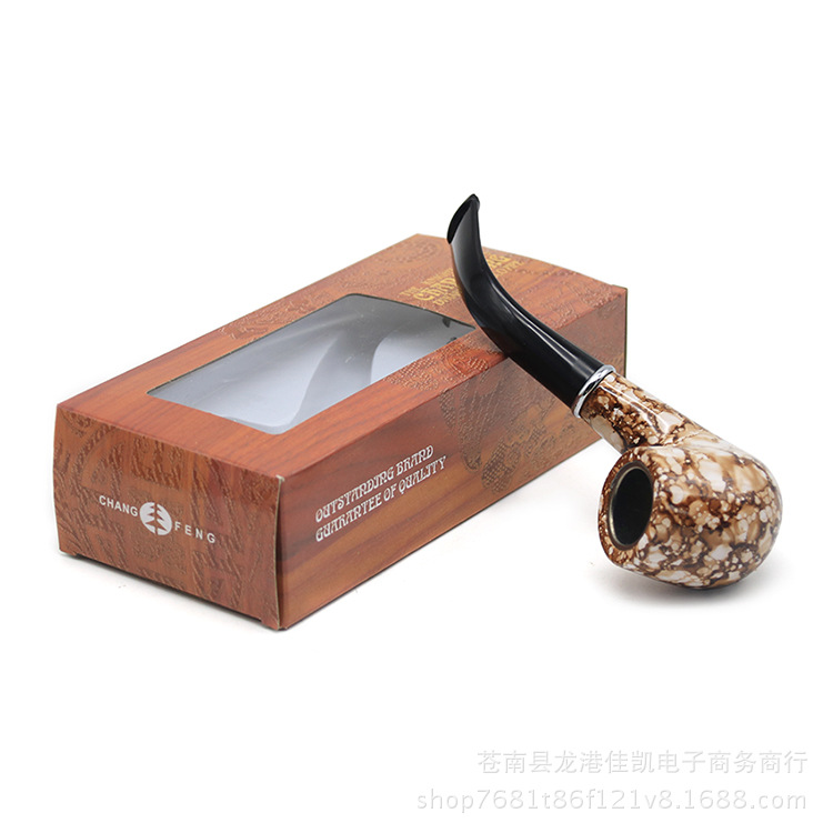 Rökrör Marmormönstrat trärör i harts med en längd på 145 mm, avtagbart filterrör