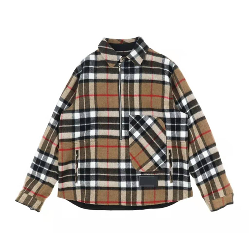 men shirts designer shirts mens casual shirts lapel half zipper thickened high quality fleece long sleeved plaid fashion autumn warm single wear shirt women shirts