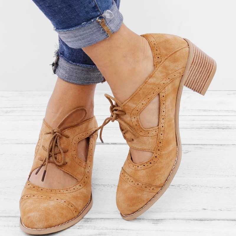 Lato Vintage London Brogue buty damskie zasznurować sandały masywne szpilki wycięcia kobiece dorywczo Plus rozmiar 35-43 buty damskie L230704