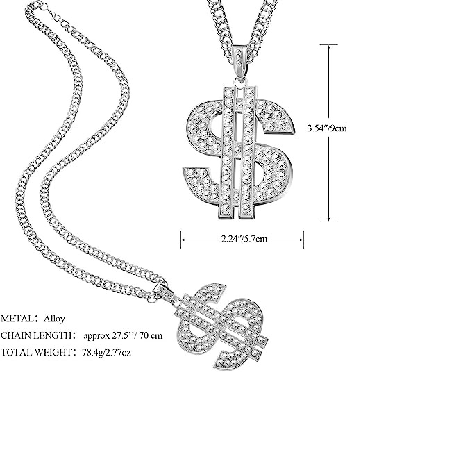 مصمم المجوهرات الفضية/الذهب سلسلة مطلية للرجال مع قلادة قلادة علامة الدولار ، هيب هوب الدولار