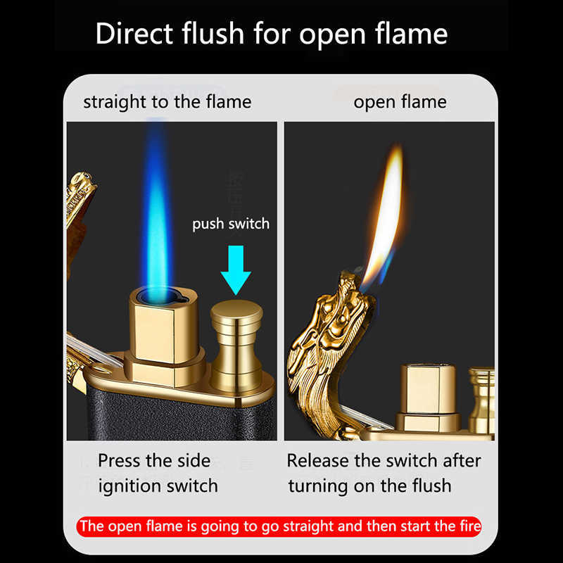 Rubinetto classico Accendino doppio fuoco Accendino antivento gonfiabile in metallo Conversione a fiamma aperta Accendino antivento Regalo da uomo 2519No Gas