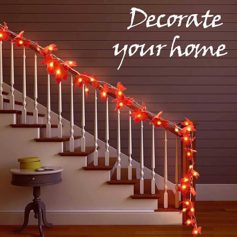 Artificial Autumn Maple Leaves Pumpkin Garland Led Fairy Lights for Christmas Decoration Thanksgiving Party DIY Halloween Decor