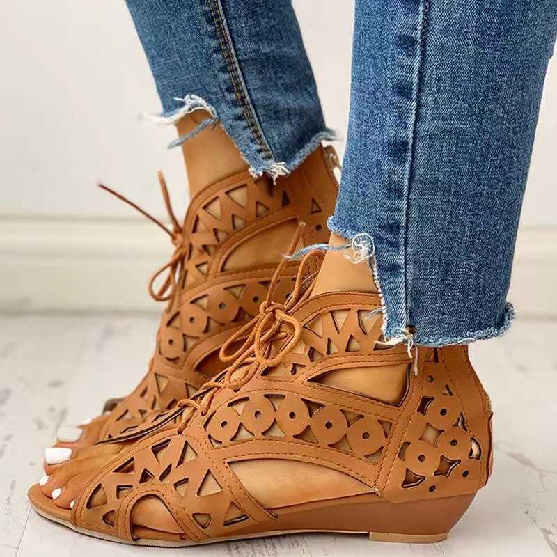 2022 Woman Summer Shoelaces Gladiator Boot Sandals Leisure Wedge Heel Comfort Women Shoes Zapatillas De Mujer L230704