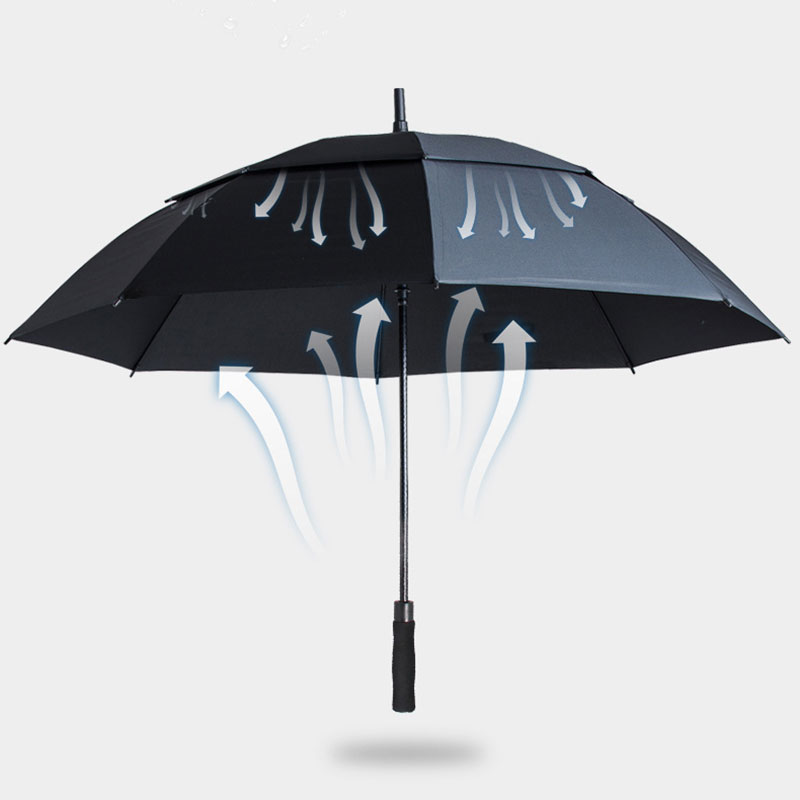 Umbrella de golfe de 60 polegadas Abertura aberta extra grande de tamanho duplo Double Canopy ventilado à prova d'água do vento