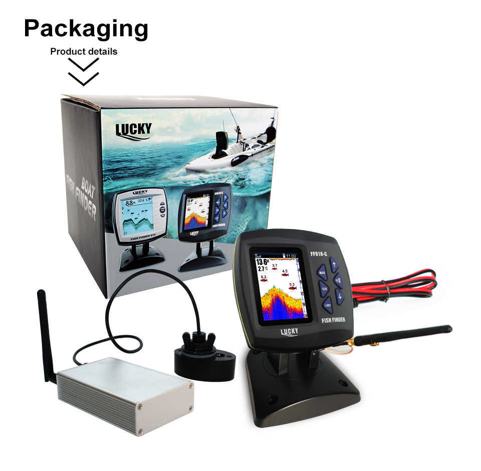 Fish Finder Lucky Sonar Fish Finder Wireless Operating Range 300m/980f Fishing Finder FF918-CWLS Wireless Remote Control Boat Fish Finders HKD230703