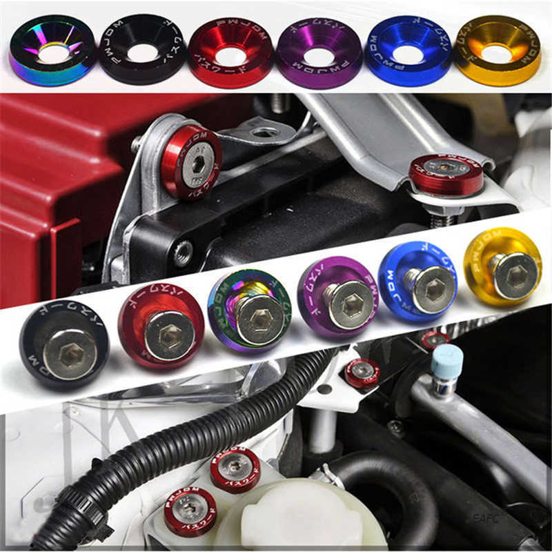 Nieuwe 10 stks Auto Gemodificeerde Hex Fasteners Spatbord Wasmachine Bumper Motor Concave Schroeven Aluminium JDM Spatbord Ringen en M6 Bolt voor Honda