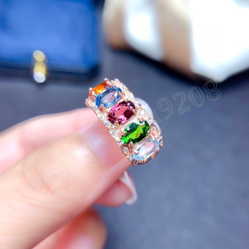 Imitação de imitação natural anéis de cristal de tesouro mulheres anel de linha única colorida tesouro aberto anel