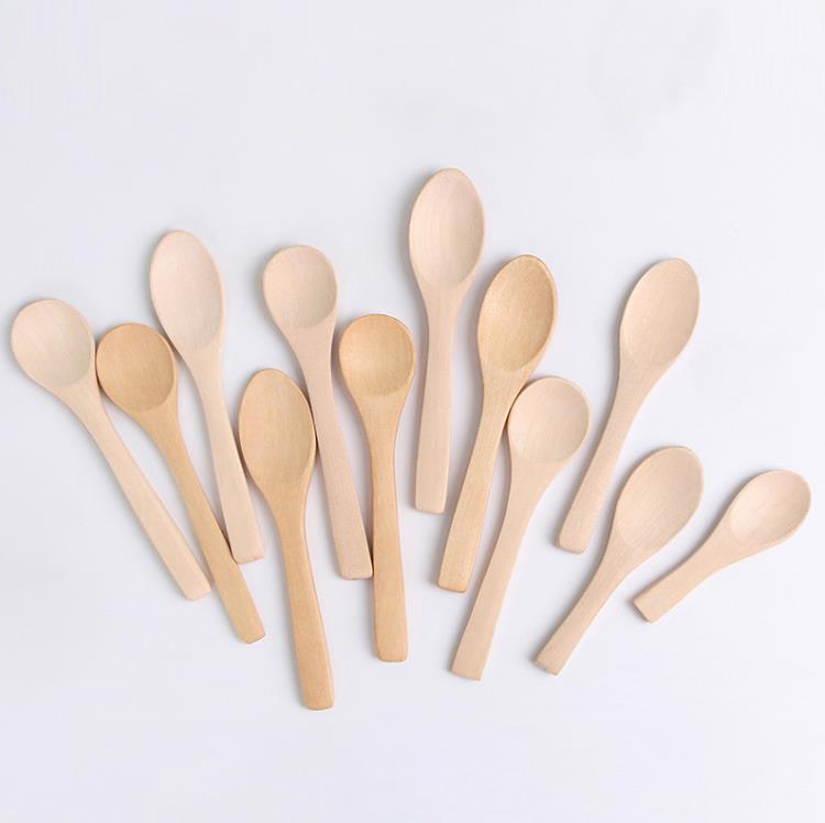 13cm Mini Wooden Spoon Kitchen Cooking Teaspoon Condiment Utensil Coffee Round Spoon Kids Ice Cream Tableware Tool SN822