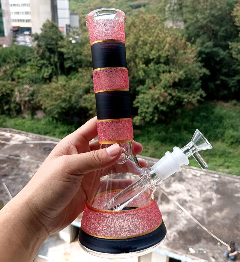 Épais Bécher Bong Verre Narguilés D'eau En Gros Coloré Bande Eau Fumer Pipe Bongs avec Downstem