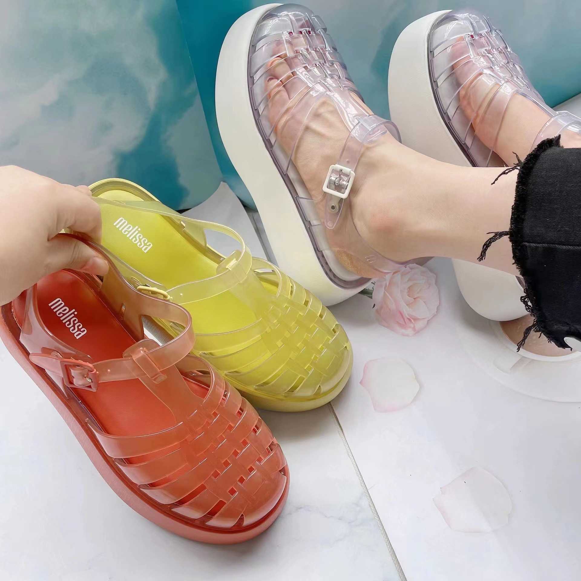 2023 Summer Melissa Ladies Thick Sole Sandals Women's Platform Roma Jelly Shoes Fashion Adult Woven Beach Sandals SM133 L230704