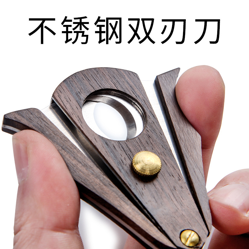 Smoking Pipes Sandalwood cigar knives, scissors, stainless steel double-edged cigarette accessories