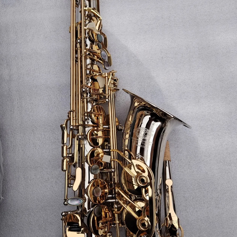 Modèle de saxophone alto professionnel 6600BRT Corps en argent plaqué nickel Touches dorées Instrument à vent renforcé à double nervure avec accessoires et étui