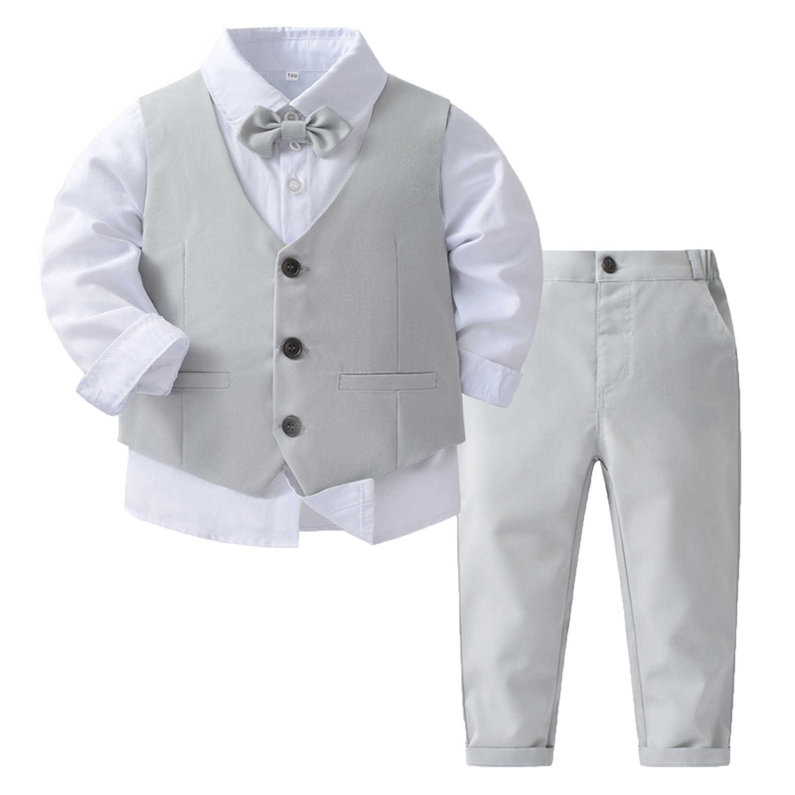 Abiti Bambini Ragazzi Gentleman Outfit Camicia bianca a maniche lunghe con gilet e pantaloni lunghi Completi di abiti battesimo Battesimo WearHKD230704