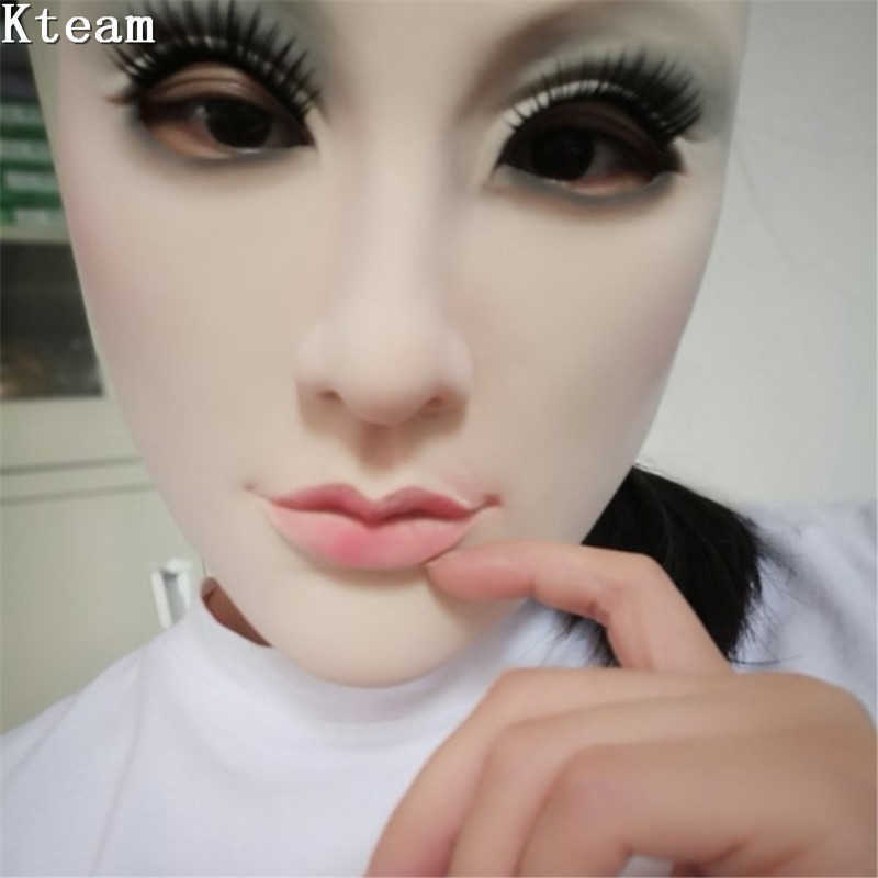 Nova máscara feminina látex silicone Machina realista máscaras de pele humana baile de máscaras de Halloween Bela revelação de gênero L230704