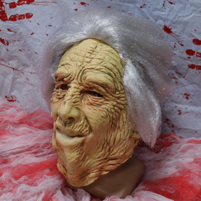 Parrucca del nonno Maschera di Halloween Vecchio dai capelli d'argento Testa di uomo vestito da festa Maschera horror Festa di Halloween Prop L230704