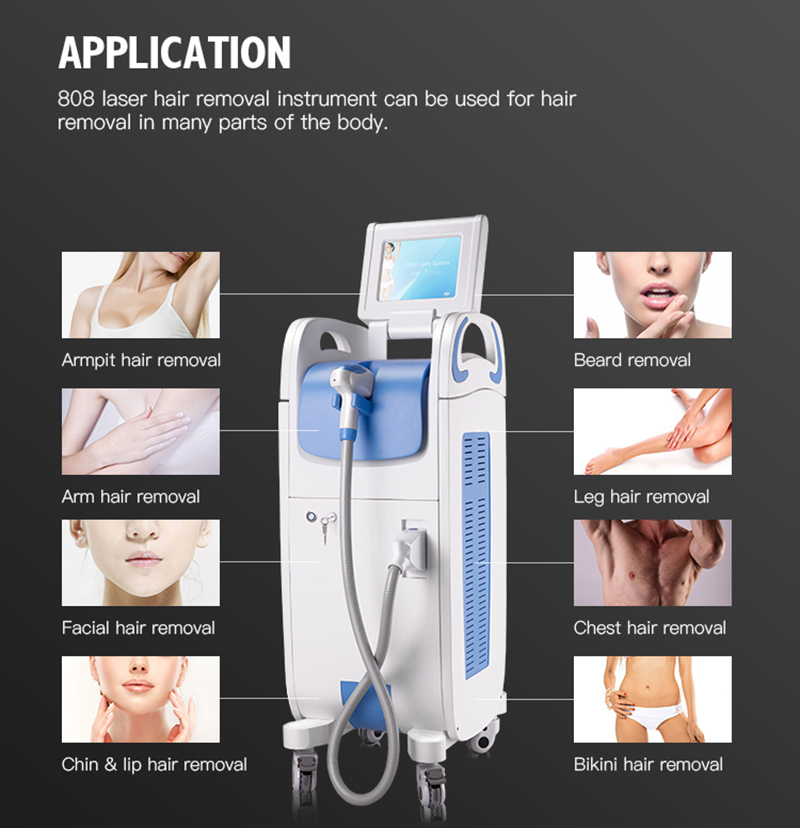 Depilazione laser a diodi 808nm Attrezzatura la cura profonda della pelle Rigenerazione della pelle Depilatore professionale tutti i tipi di capelli e tutti i colori della pelle Macchina di bellezza