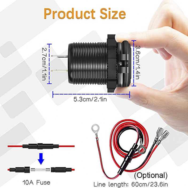 업그레이드 12/24V 알루미늄 금속 36W QC3.0 듀얼 USB 자동차 모터 충전기 소켓 방수 전압계 스위치 빠른 충전 어댑터