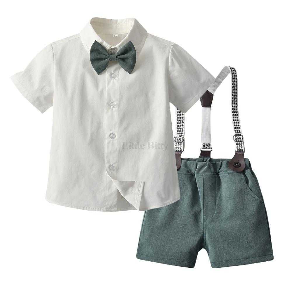 Costumes Garçons Vêtements Été Coton Infant Nouveau-né Bébé Tenues Chemise À Manches Courtes + Bretelles Gentleman Costume Garçons Ensembles 0-5 AnsHKD230704