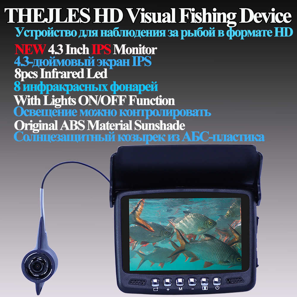 Fish Finder thejles 1000tvl HD Ice Fishing Fish Fish Fank Finder 4.3 بوصة IPS LCD يدعم وظيفة التحكم في ضوء الكاميرا تحت الماء HKD230703