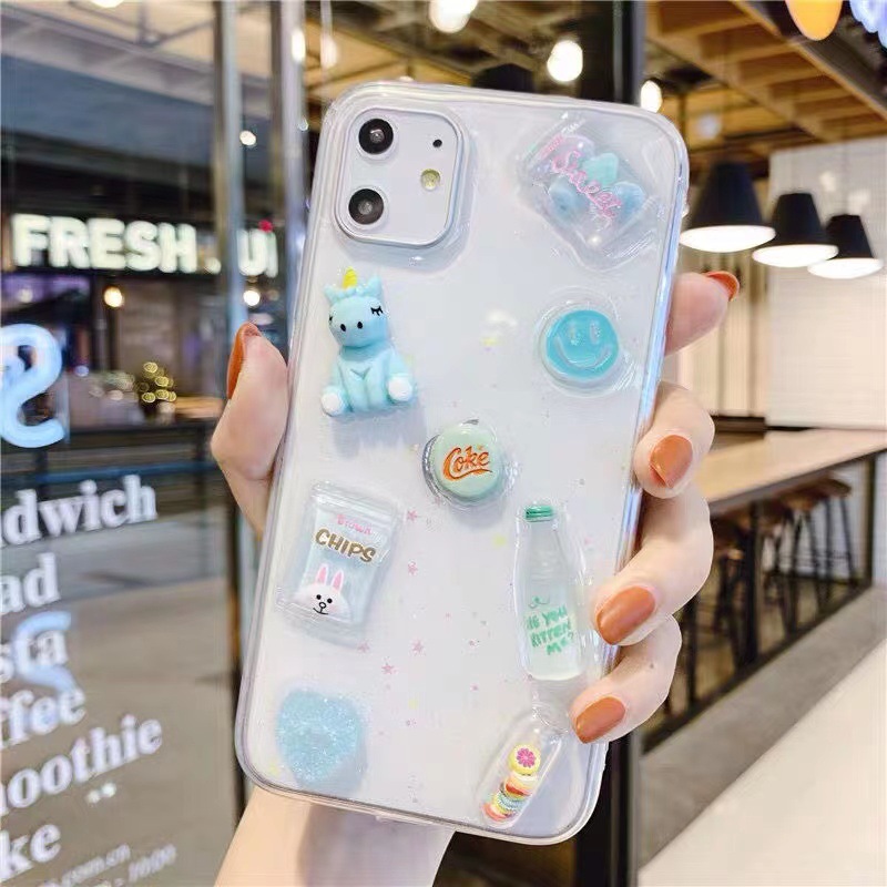 3D Eenhoorn Drink Leuke Konijn Cartoon Telefoon Case Voor Iphone X Xs Xr 11 13 13 14 Pro Max Zachte transparante Cover Creatieve Foto Custom